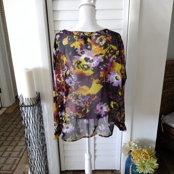 Nwt Newport News semi sheer floral button-down womens long sleeve blouse XXL - Picture 4 of 10